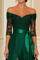 Load image into Gallery viewer, Off the Shoulder Dark Green Long Mother of the Bride Dress with Lace
