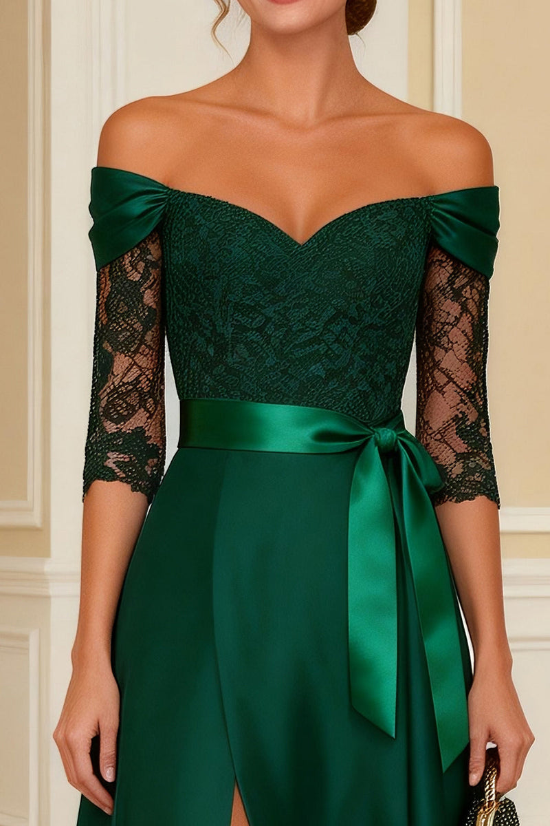 Load image into Gallery viewer, Off the Shoulder Dark Green Long Mother of the Bride Dress with Lace