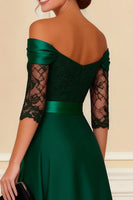 Load image into Gallery viewer, Off the Shoulder Dark Green Long Mother of the Bride Dress with Lace