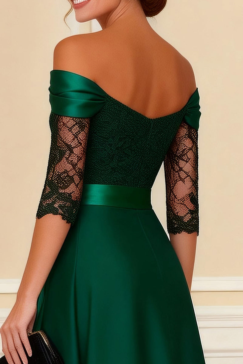 Load image into Gallery viewer, Off the Shoulder Dark Green Long Mother of the Bride Dress with Lace