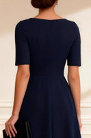 Load image into Gallery viewer, V-Neck Navy A-Line Midi Mother of the Bride Dress