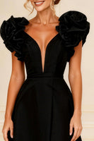 Load image into Gallery viewer, Black V-Neck A-Line Long Mother of the Bride Dress with Ruffles