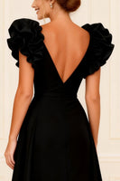 Load image into Gallery viewer, Black V-Neck A-Line Long Mother of the Bride Dress with Ruffles