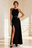 Load image into Gallery viewer, Sparkly Black Round Neck Long Sheath Mother of the Bride Dress with Slit