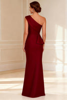 Load image into Gallery viewer, One Shoulder Burgundy Mermaid Long Mother of the Bride Dress with Slit