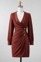 Load image into Gallery viewer, Bodycon Brown V-Neck Short Satin Mother of the Bride Dress