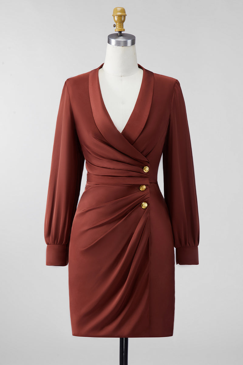Load image into Gallery viewer, Bodycon Brown V-Neck Short Satin Mother of the Bride Dress