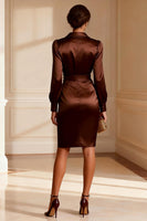 Load image into Gallery viewer, Bodycon Brown V-Neck Short Satin Mother of the Bride Dress