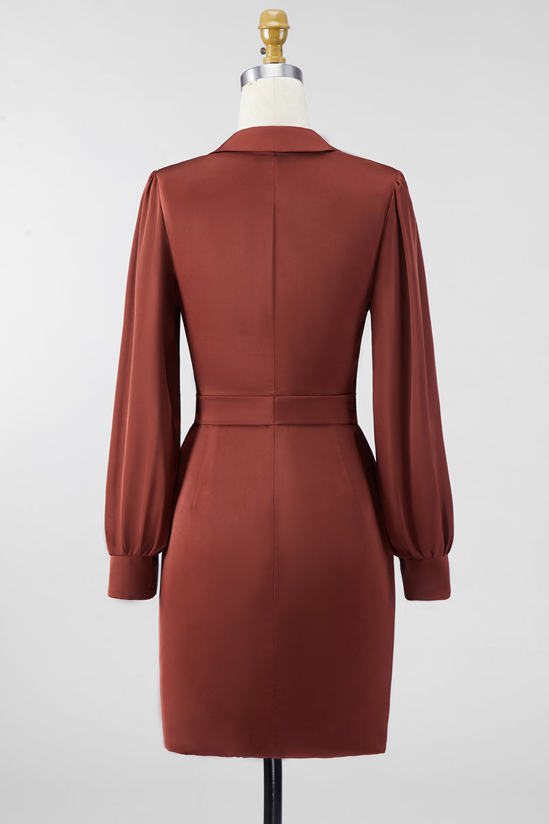 Load image into Gallery viewer, Bodycon Brown V-Neck Short Satin Mother of the Bride Dress