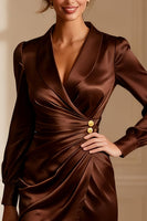 Load image into Gallery viewer, Bodycon Brown V-Neck Short Satin Mother of the Bride Dress