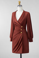 Load image into Gallery viewer, Bodycon Brown V-Neck Short Satin Mother of the Bride Dress