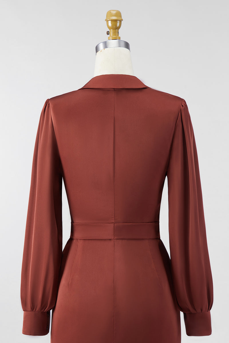Load image into Gallery viewer, Bodycon Brown V-Neck Short Satin Mother of the Bride Dress