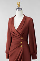 Load image into Gallery viewer, Bodycon Brown V-Neck Short Satin Mother of the Bride Dress