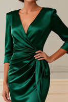 Load image into Gallery viewer, Dark Green V-Neck Knee-Length Bodycon Mother of the Bride Dress