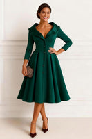 Load image into Gallery viewer, A-Line Dark Green V-Neck Midi Mother of the Bride Dress with Buttons