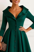 Load image into Gallery viewer, A-Line Dark Green V-Neck Midi Mother of the Bride Dress with Buttons