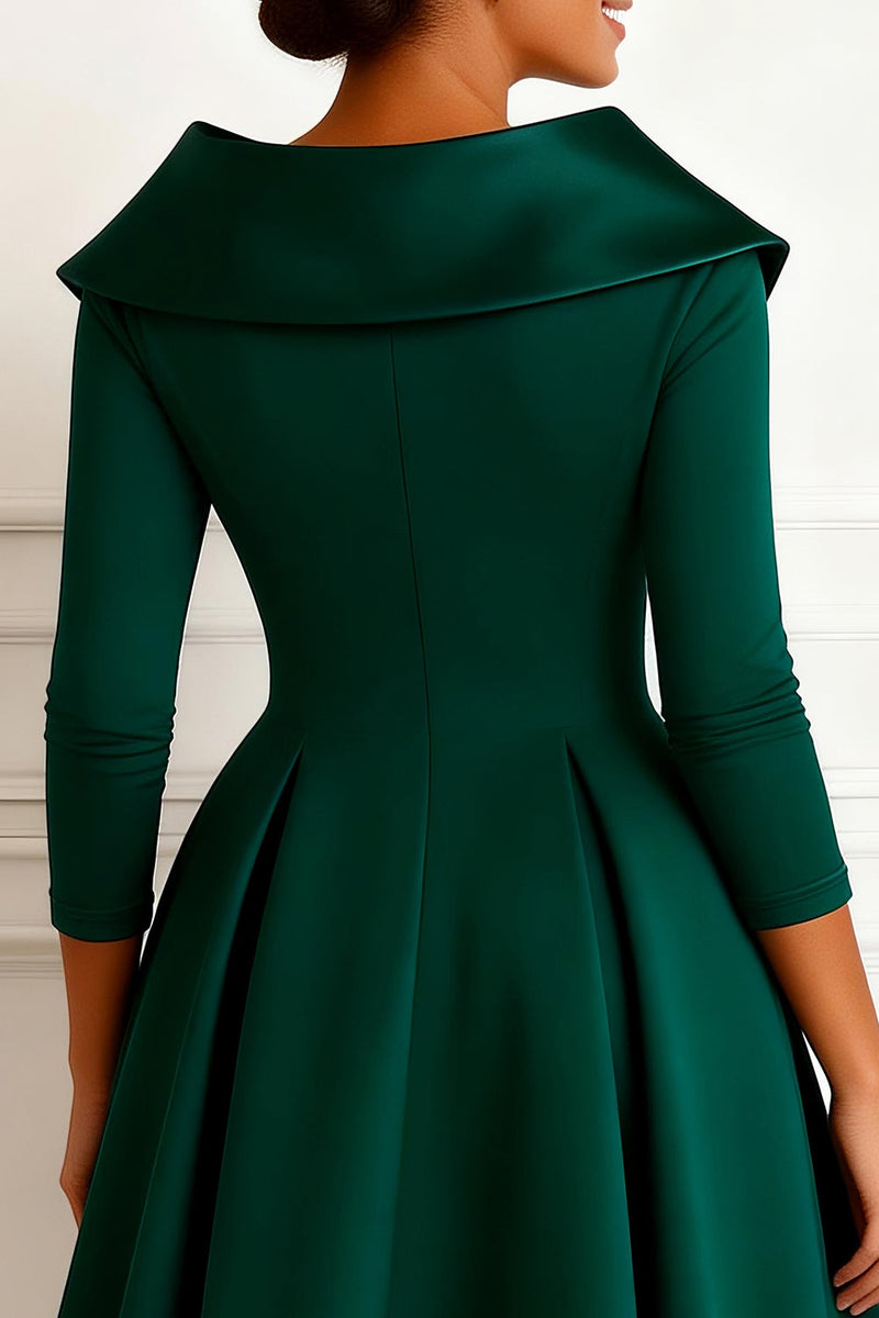 Load image into Gallery viewer, A-Line Dark Green V-Neck Midi Mother of the Bride Dress with Buttons
