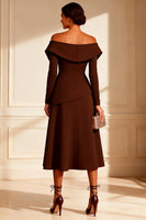 Load image into Gallery viewer, Off the Shoulder Chocolate Midi Mother of the Bride Dress with Slit