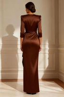 Load image into Gallery viewer, Satin Chocolate Round Neck Long Mother of the Bride Dress with Sash