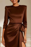 Load image into Gallery viewer, Satin Chocolate Round Neck Long Mother of the Bride Dress with Sash