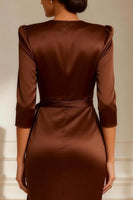 Load image into Gallery viewer, Satin Chocolate Round Neck Long Mother of the Bride Dress with Sash