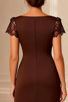 Load image into Gallery viewer, Brown Boat Neck Bodycon Midi Mother of the Bride Dress with Lace