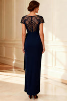 Load image into Gallery viewer, Sheath Navy Boat Neck Long Mother of the Bride Dress with Lace