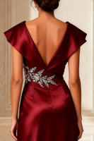 Load image into Gallery viewer, Sparkly A Line Burgundy V-Neck Long Mother of the Bride Dress with Slit