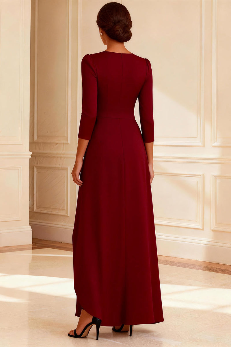 Load image into Gallery viewer, Burgundy V-Neck Long Ruched Mother of the Bride Dress with Slit