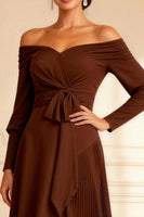 Load image into Gallery viewer, Brown Off the Shoulder Pleated Asymmetrical Mother of the Bride Dress