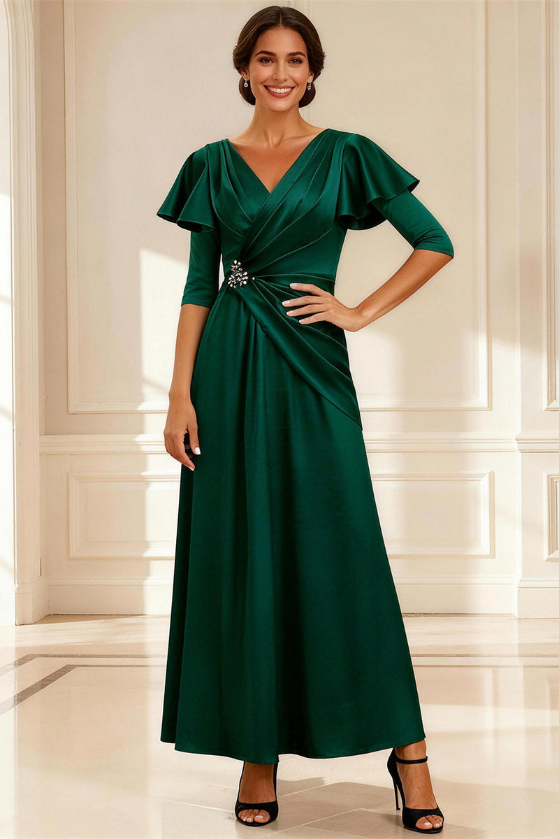 Load image into Gallery viewer, Sparkly Dark Green A Line V Neck Long Mother of the Bride Dress