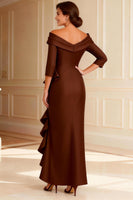 Load image into Gallery viewer, Chocolate Off the Shoulder High Low Ruffled Mother of the Bride Dress with Sleeves