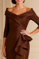 Load image into Gallery viewer, Chocolate Off the Shoulder High Low Ruffled Mother of the Bride Dress with Sleeves