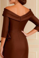 Load image into Gallery viewer, Chocolate Off the Shoulder High Low Ruffled Mother of the Bride Dress with Sleeves
