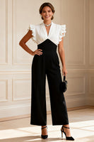 Load image into Gallery viewer, V-Neck Black and White Maxi Mother of the Bride Jumpsuits