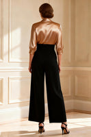 Load image into Gallery viewer, Black and Champagne V-Neck Long Satin Mother of the Bride Jumpsuits