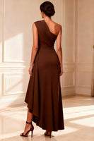 Load image into Gallery viewer, One Shoulder Chocolate High Low Mother of the Bride Dress