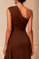Load image into Gallery viewer, One Shoulder Chocolate High Low Mother of the Bride Dress