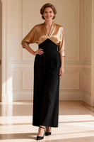 Load image into Gallery viewer, V-Neck Black and Champagne Maxi Mother of the Bride Dress