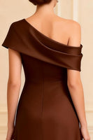 Load image into Gallery viewer, One Shoulder Chocolate A Line Long Mother of the Bride Dress with Slit