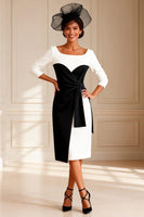 Load image into Gallery viewer, Bodycon Black and White Boat Neck Midi Mother of the Bride Dress with Sleeves