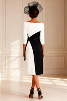Load image into Gallery viewer, Bodycon Black and White Boat Neck Midi Mother of the Bride Dress with Sleeves