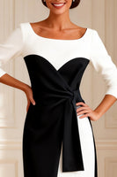 Load image into Gallery viewer, Bodycon Black and White Boat Neck Midi Mother of the Bride Dress with Sleeves