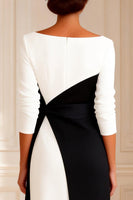 Load image into Gallery viewer, Bodycon Black and White Boat Neck Midi Mother of the Bride Dress with Sleeves