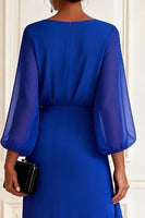 Load image into Gallery viewer, Royal Blue V Neck Asymmetrical Chiffon Floral Mother of the Bride Dress