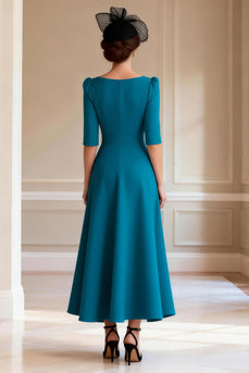 Ankle Length Peacock Blue Mother of the Bride Dress with Slit