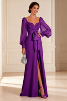 Load image into Gallery viewer, Purple Floor Length Long Sleeves Mother of the Bride Dress with Slit