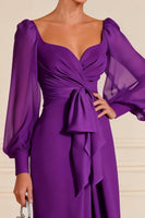 Load image into Gallery viewer, Purple Floor Length Long Sleeves Mother of the Bride Dress with Slit