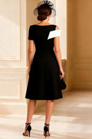 Load image into Gallery viewer, Black and White A Line V Neck Midi Mother of the Bride Dress