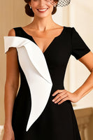 Load image into Gallery viewer, Black and White A Line V Neck Midi Mother of the Bride Dress